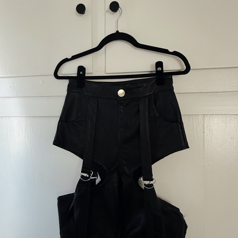 Black Faux Leather High-Waisted Suspenders